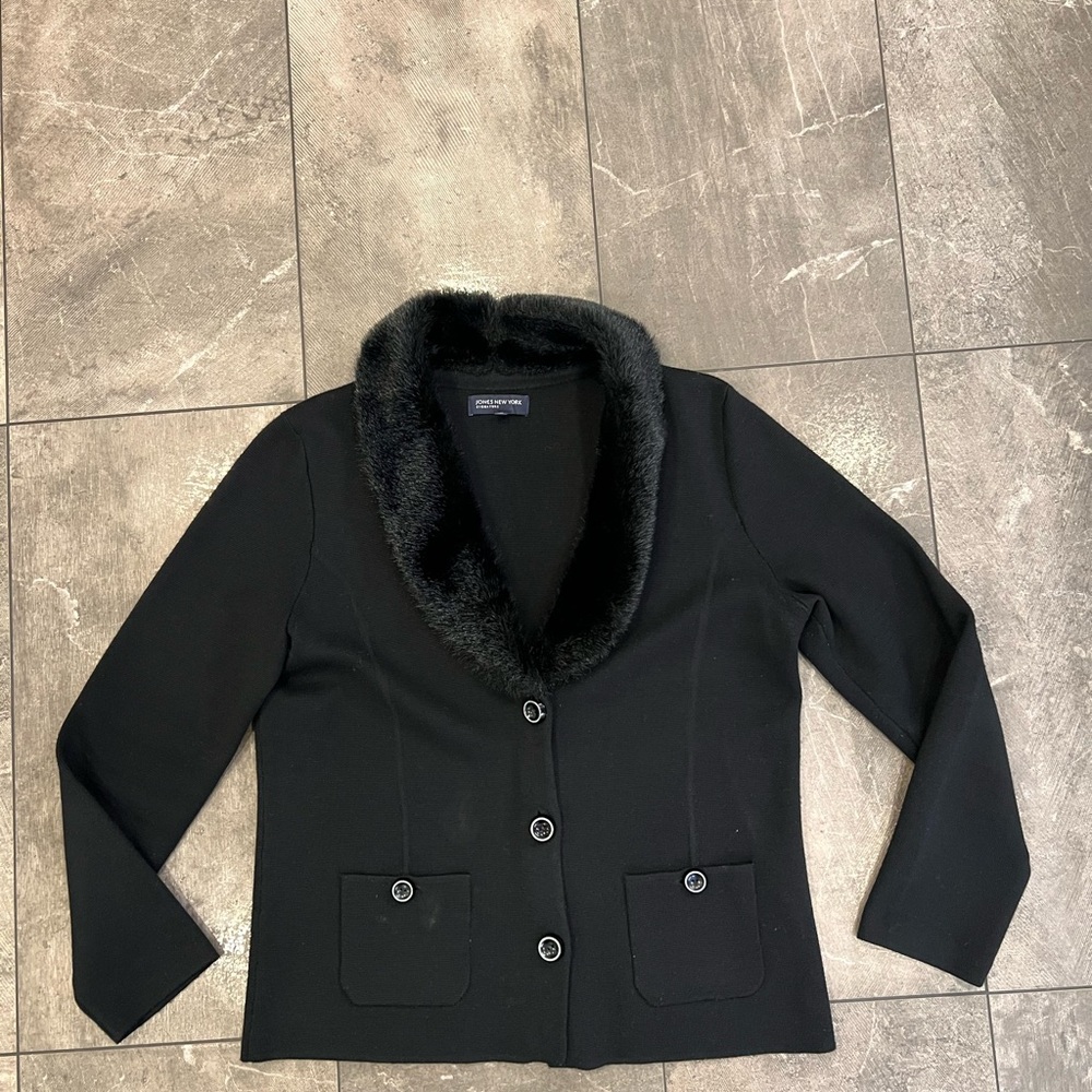 Classic Black Faux Fur Collar Women's Jacket size xl
